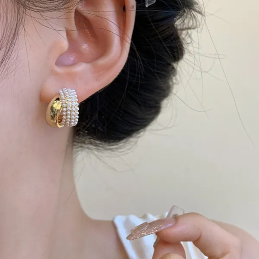 Glimmering Pearl Gold Loops Earrings
