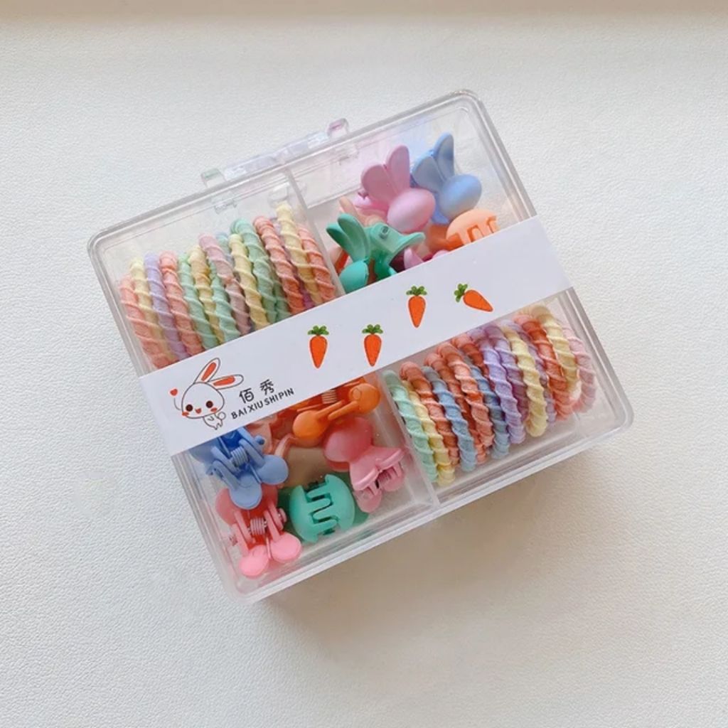 Peachy Princess Hair Clips and Small Rubber (Pack of 1)