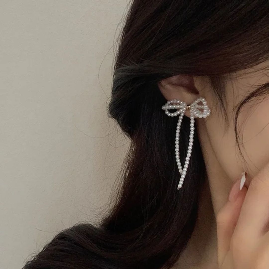 Beaded Bow-Shaped Drop Earrings