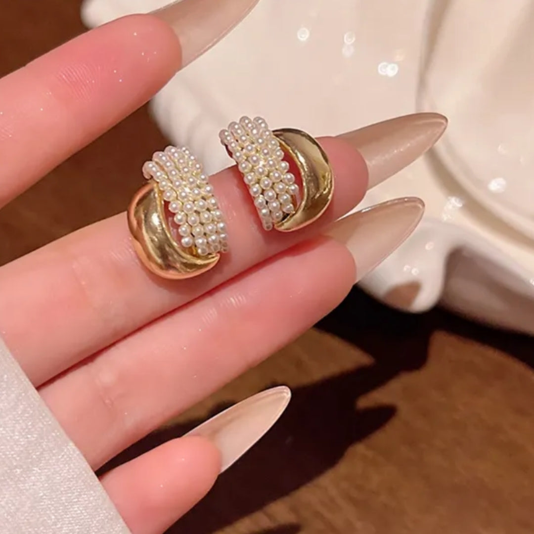 Glimmering Pearl Gold Loops Earrings