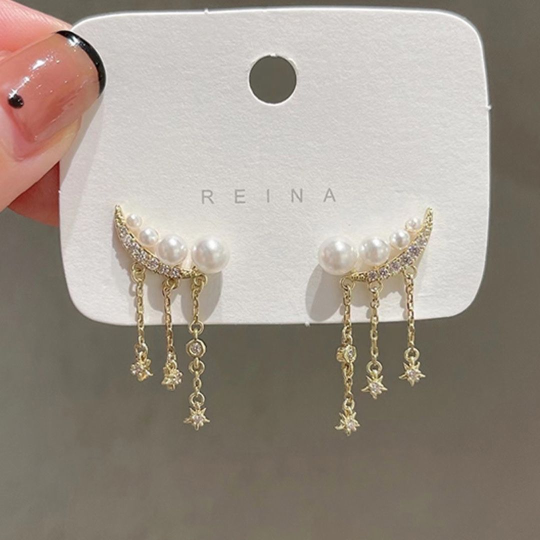 Celestial Pearl Chain Earrings