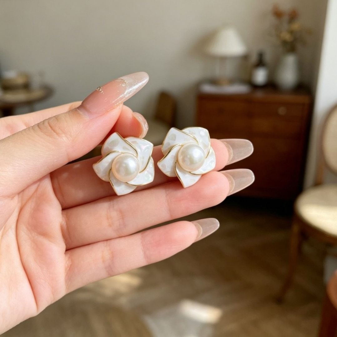 Victorian Gardenia Pearl Earrings