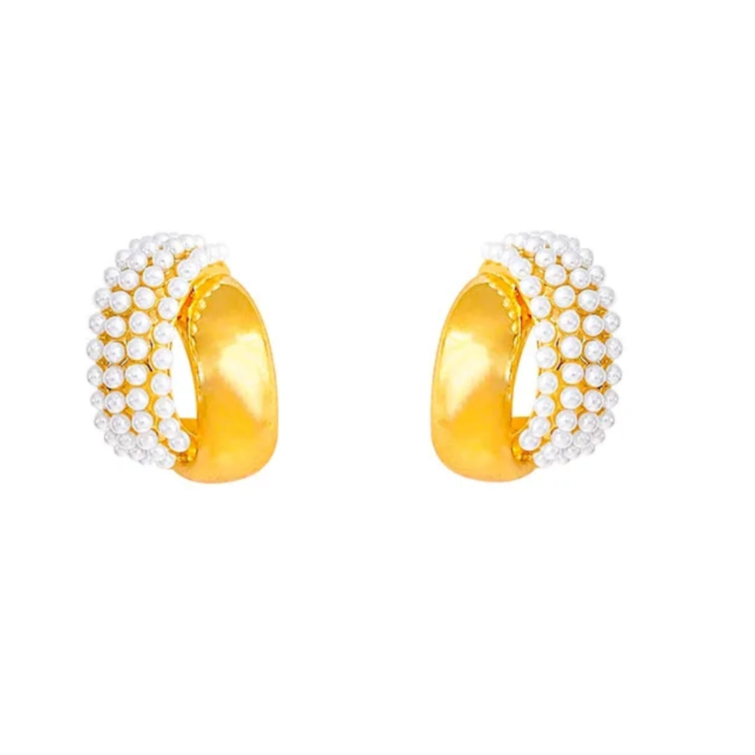 Glimmering Pearl Gold Loops Earrings
