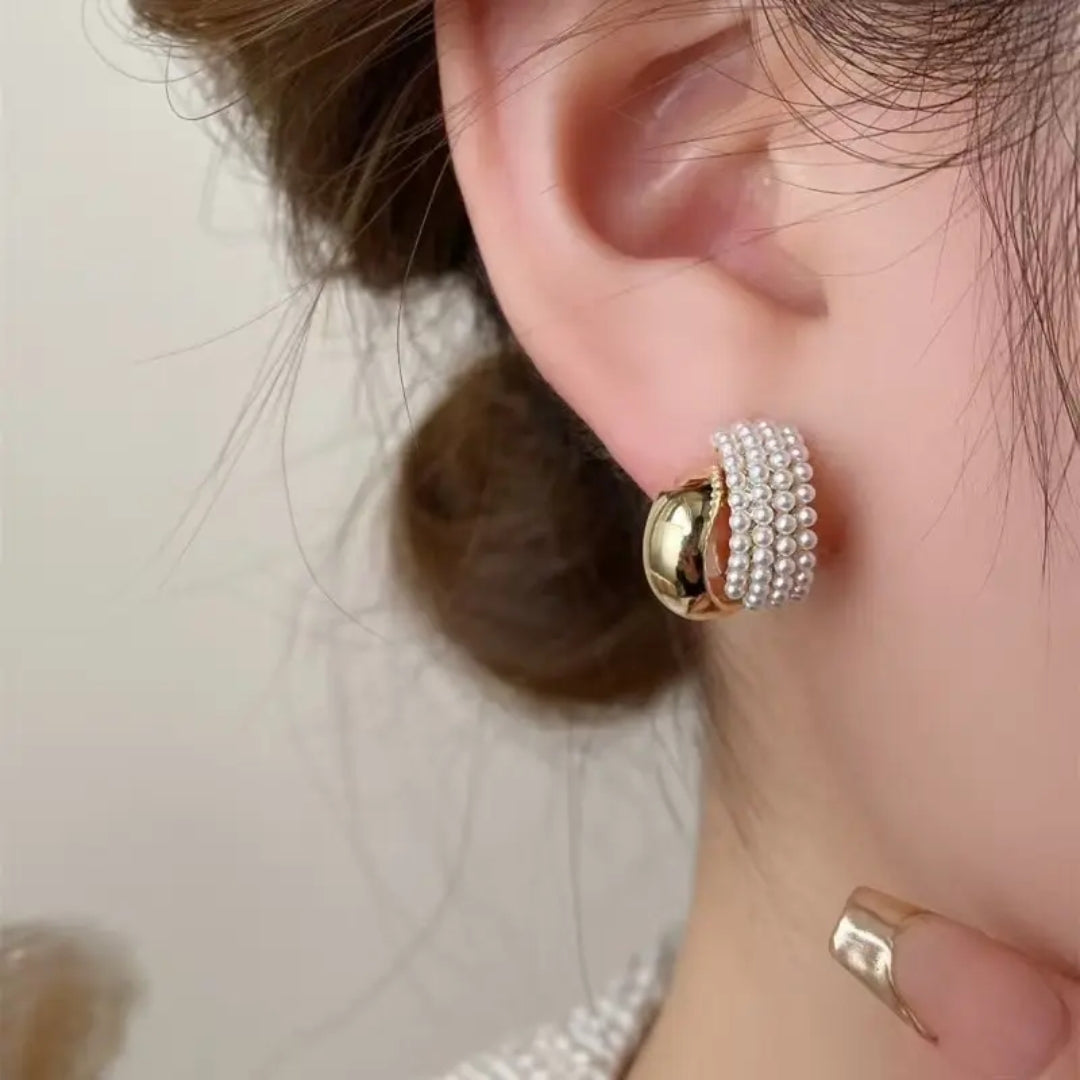 Glimmering Pearl Gold Loops Earrings