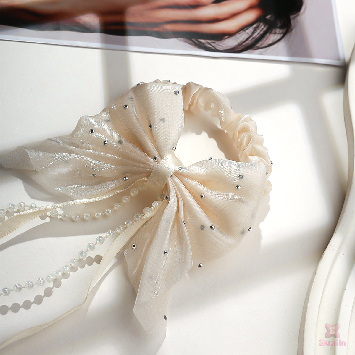 Rhinestone Bow Hair Rubber