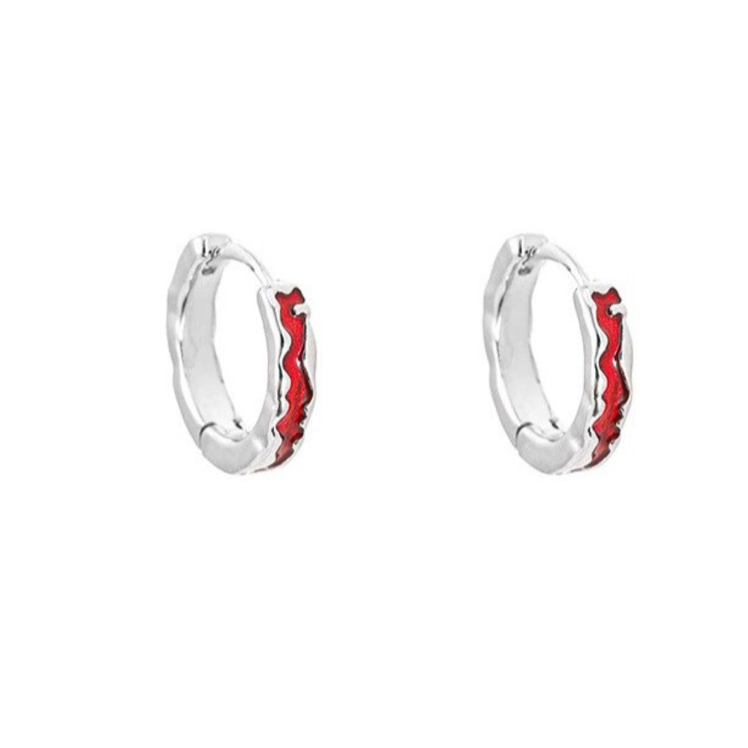 Molten Silver & Red Hoops Earrings