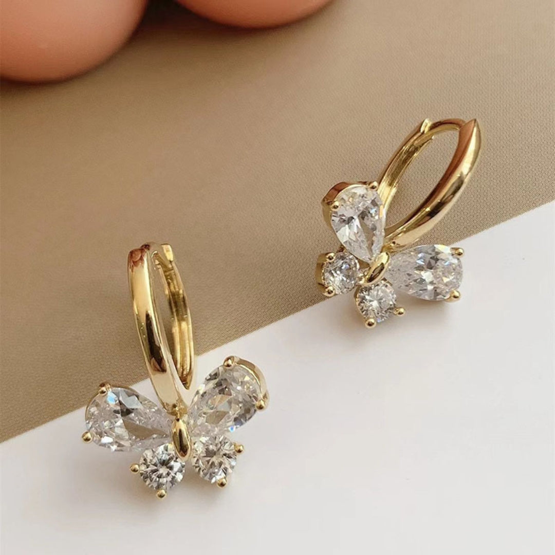 Silver Zircon Butterfly Hoops Earrings