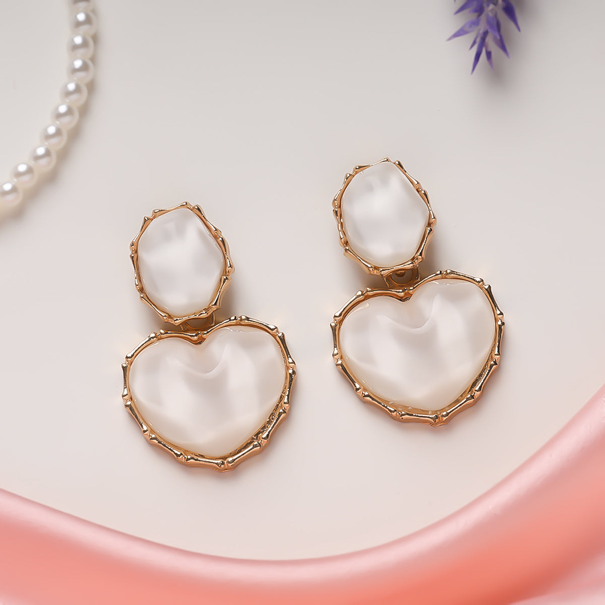 Ivory Glow Heart Earrings