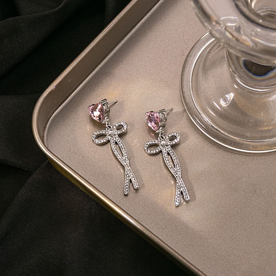Rose Ribbon Hearts Earrings
