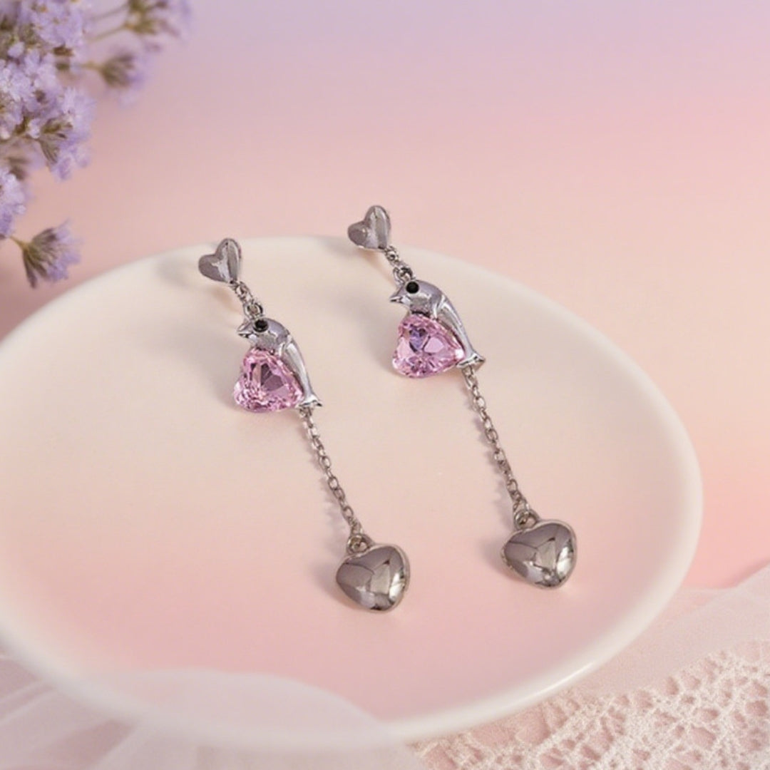 Dolphin's Embrace Heart Dangle Earrings