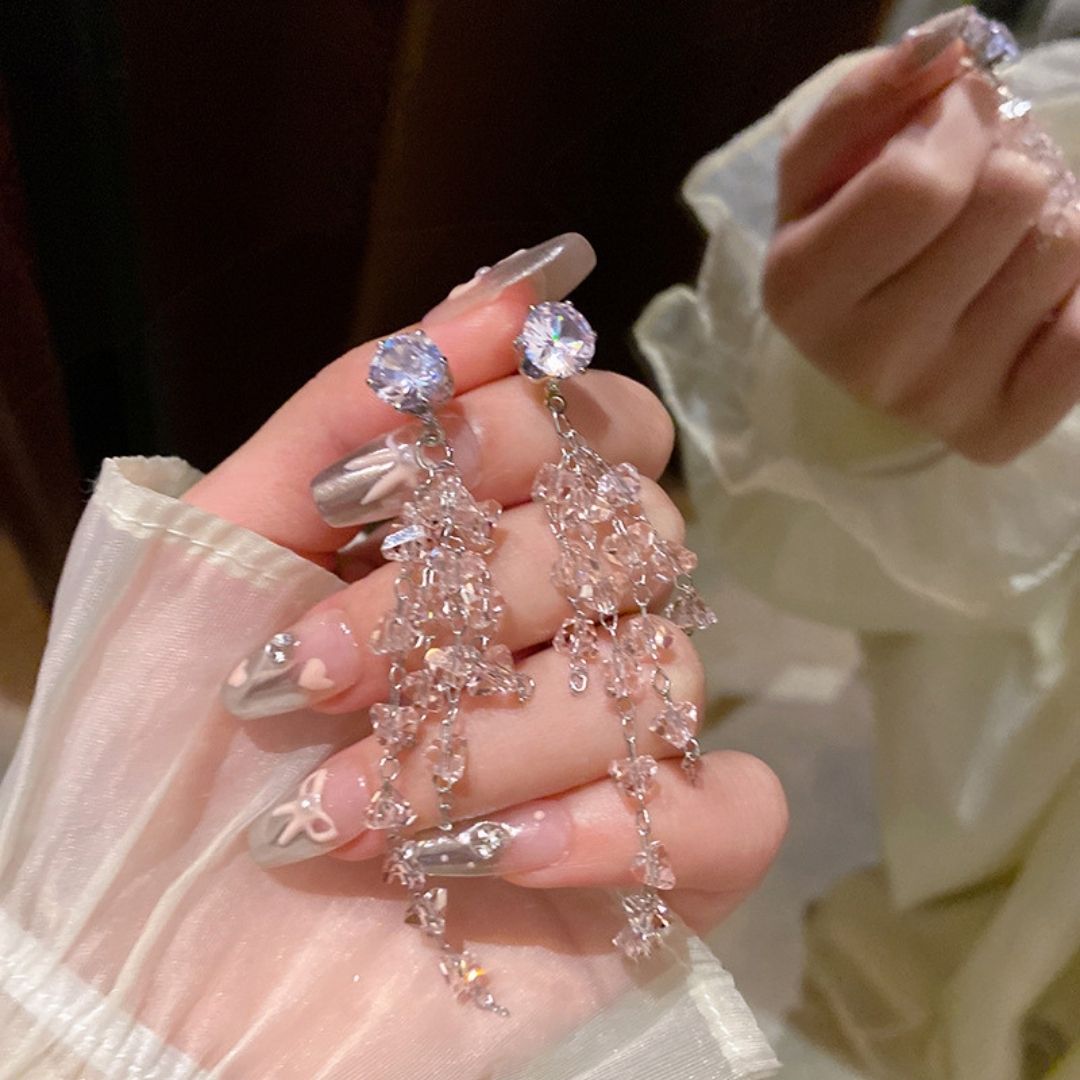 Pink Crystal Cascade Earrings