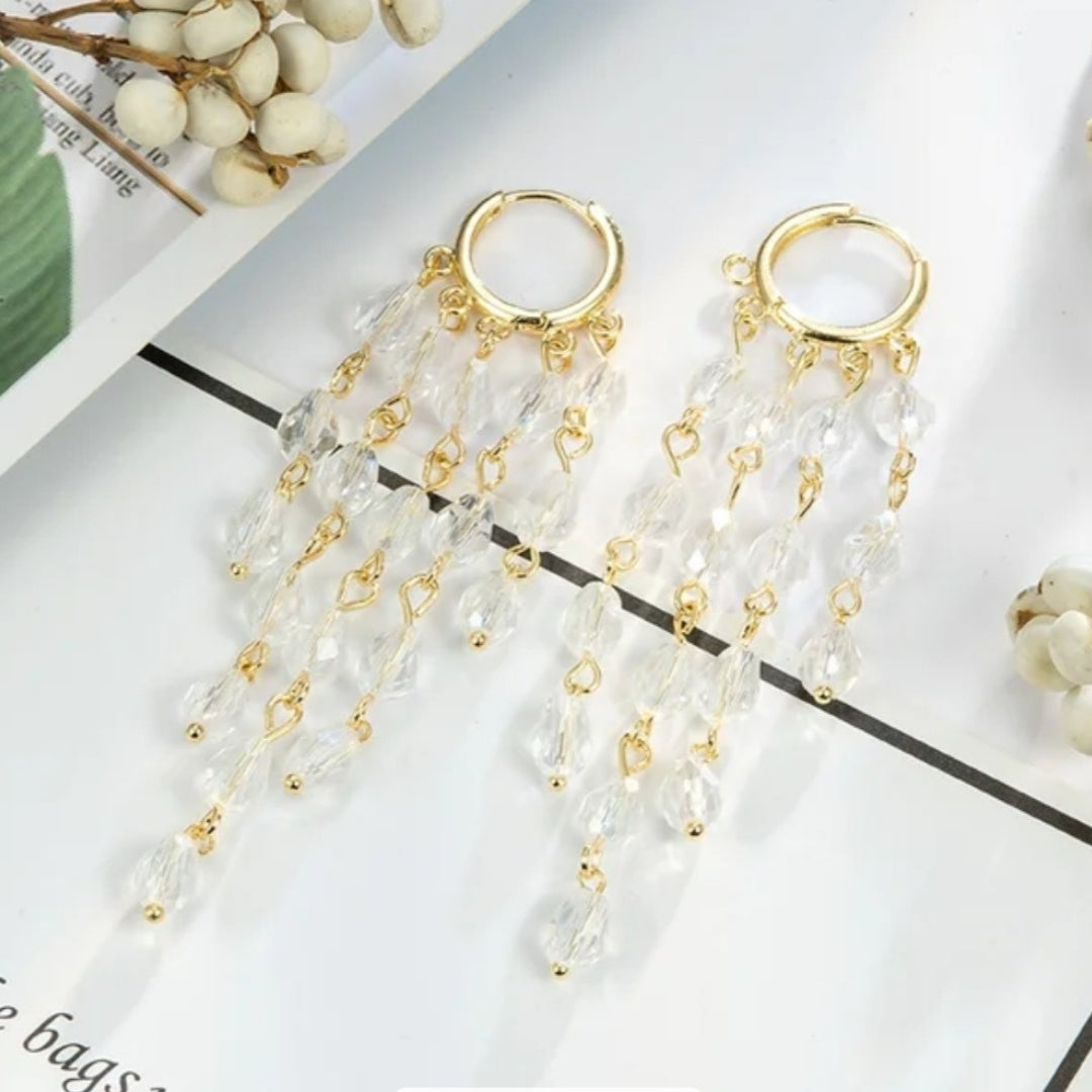 Opulent Crystal Fringe Hoops Earrings