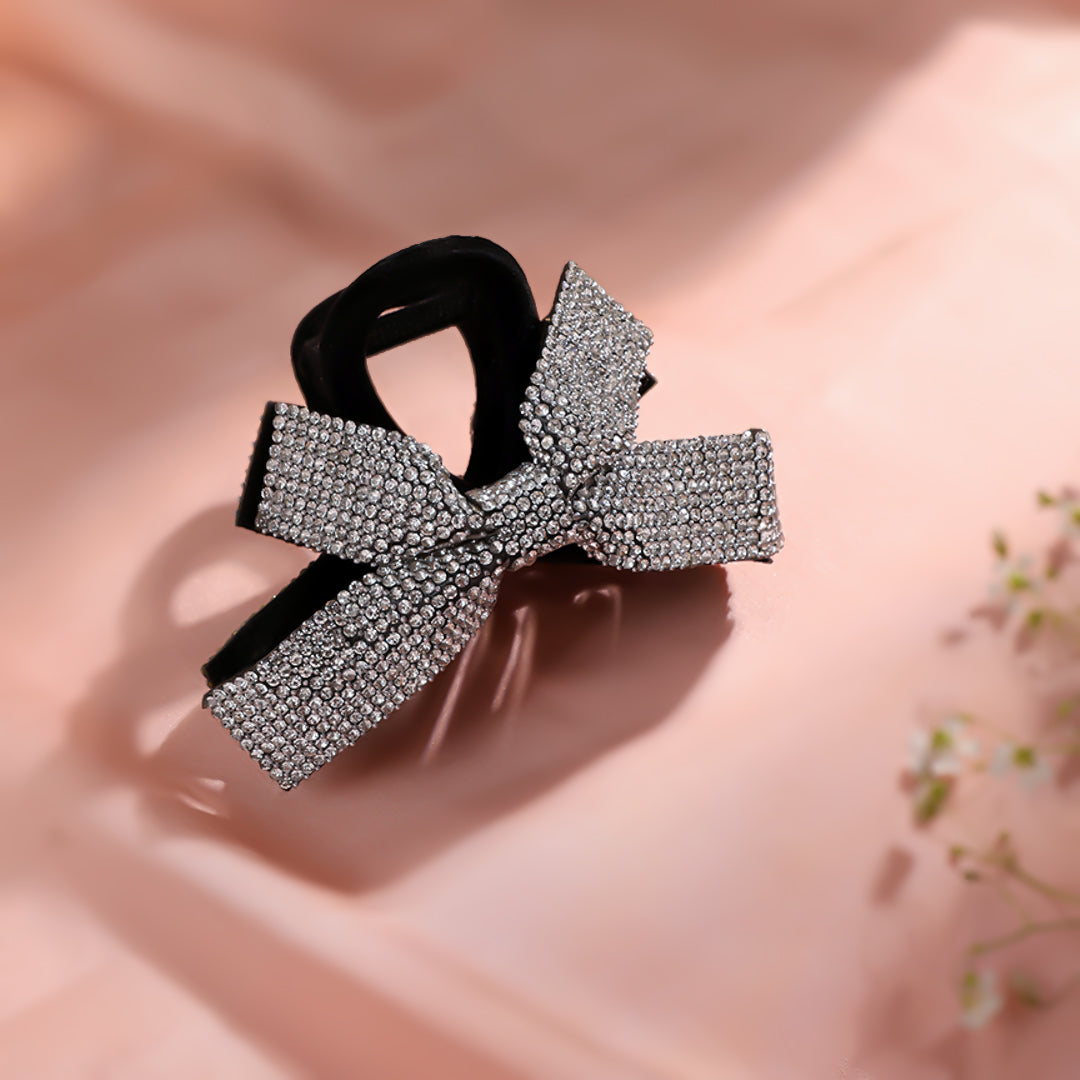 Rhinestone Black Bow Hair Claw