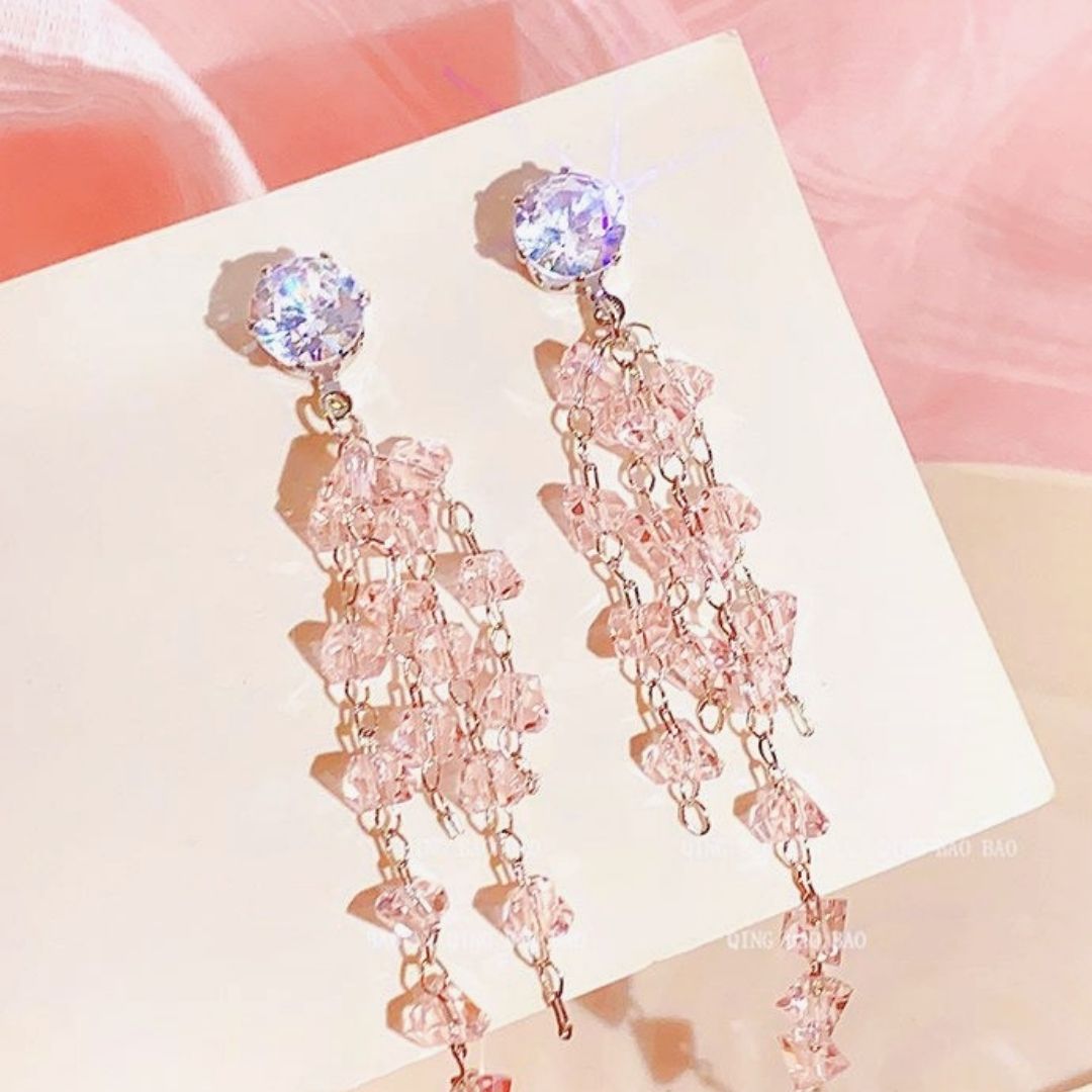 Pink Crystal Cascade Earrings