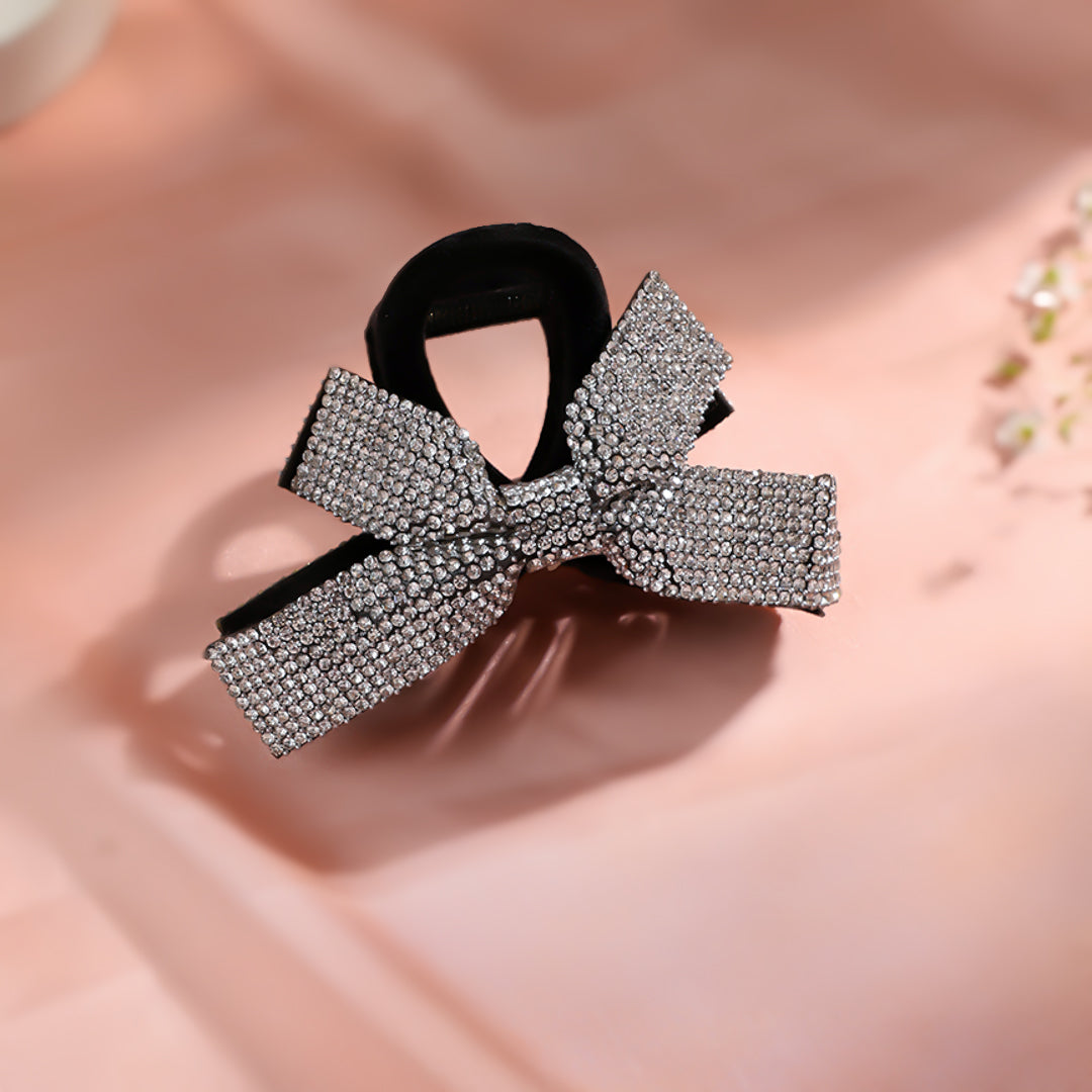 Rhinestone Black Bow Hair Claw