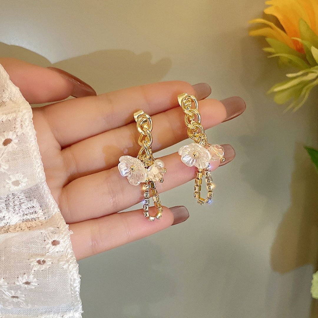 Floral Rhinestone Drop Earrings