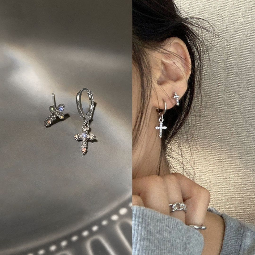 Midnight Cross Huggies Earrings
