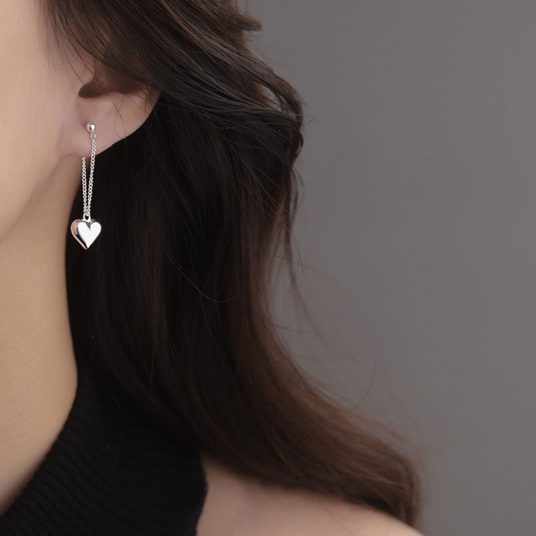 Silver Heart Drops Earring