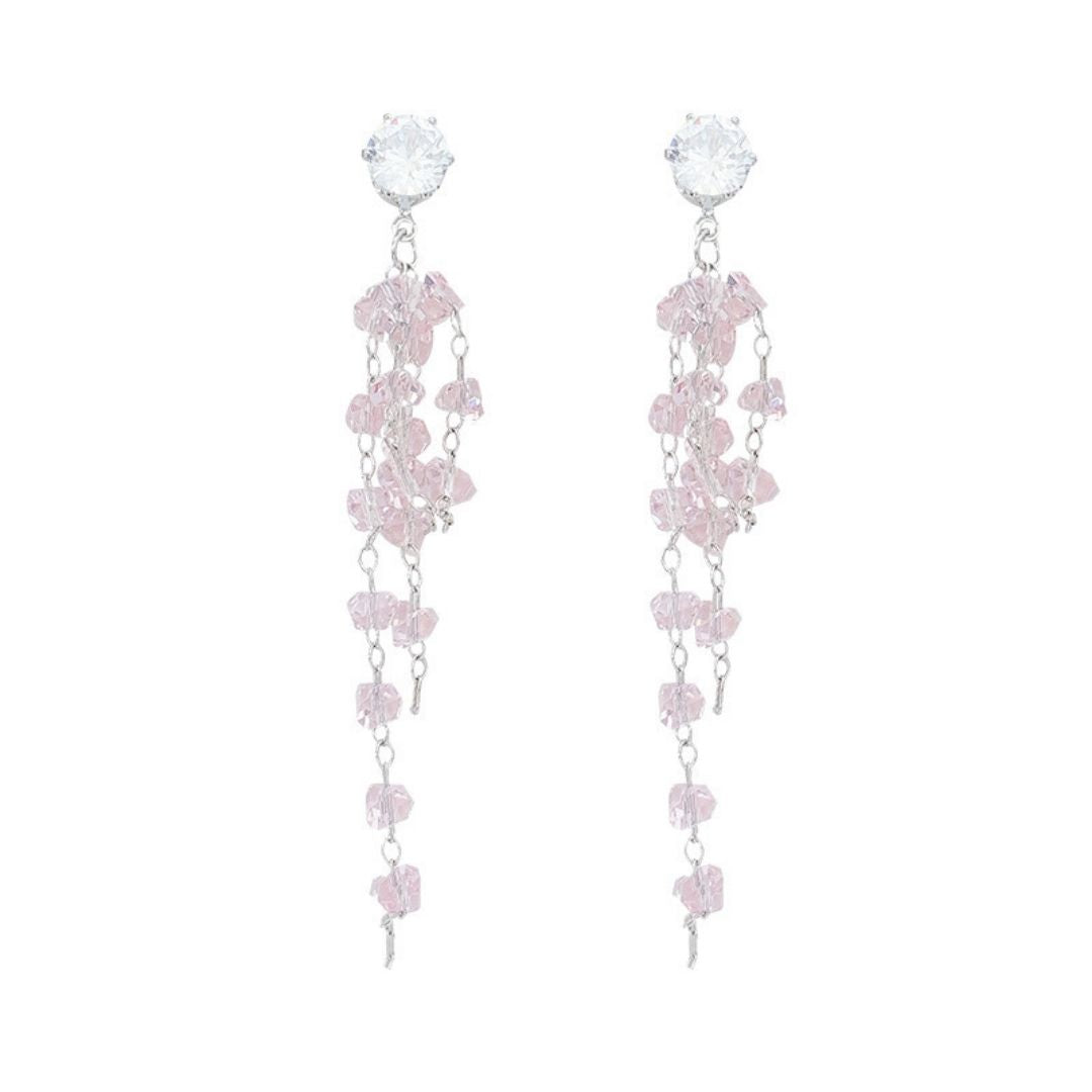 Pink Crystal Cascade Earrings