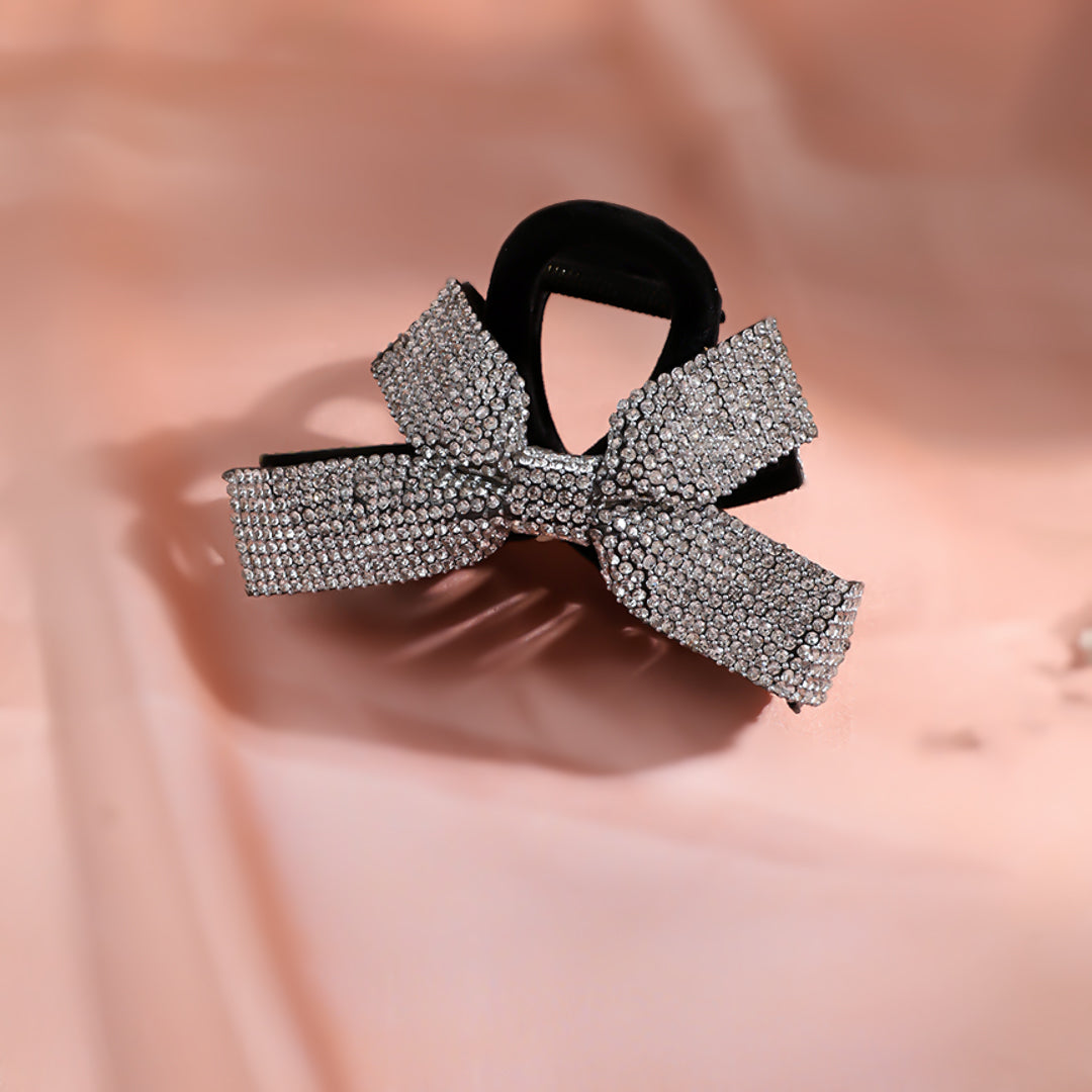 Rhinestone Black Bow Hair Claw