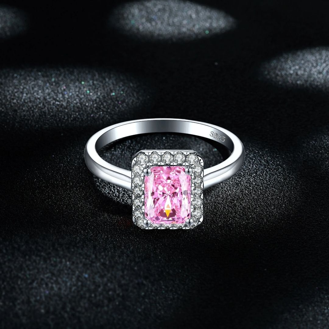 Pink Emerald  Halo Ring