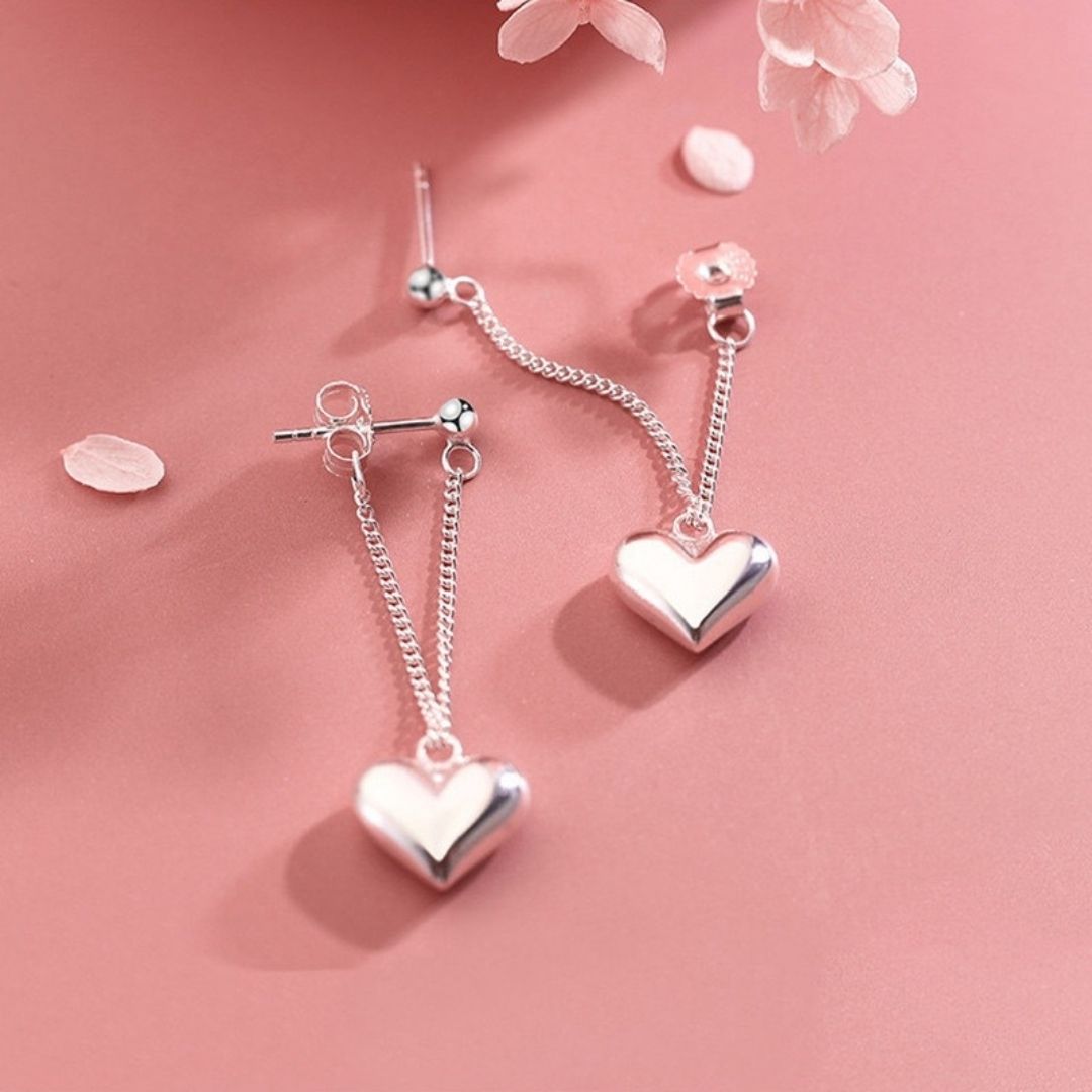 Silver Heart Drops Earring