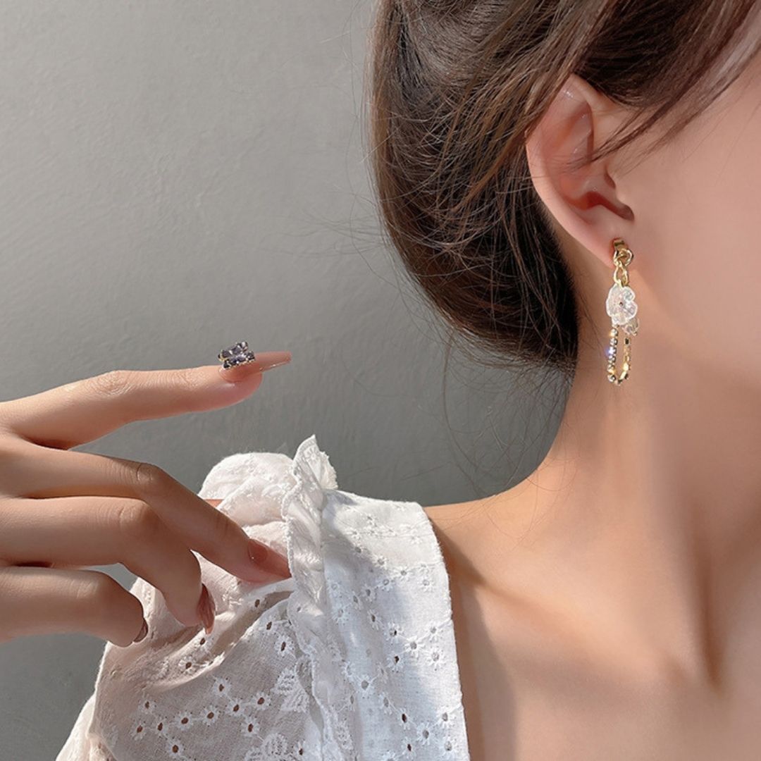 Floral Rhinestone Drop Earrings