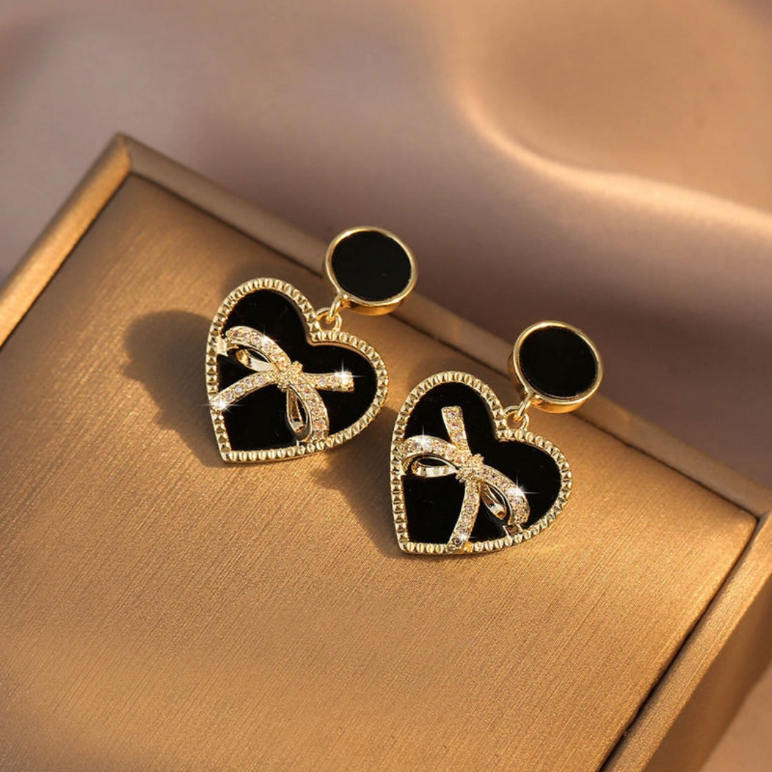 Midnight Bow Hearts Earrings