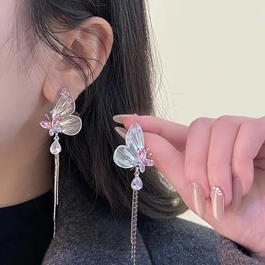 Graceful Monarch Pearl Chain Earrings