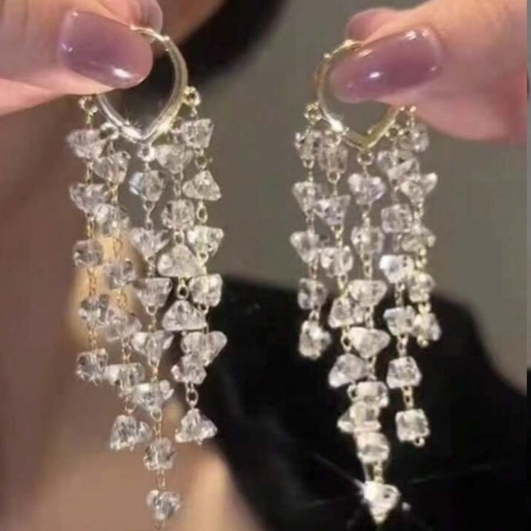 Opulent Crystal Fringe Hoops Earrings