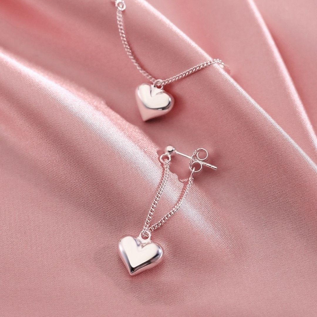Silver Heart Drops Earring