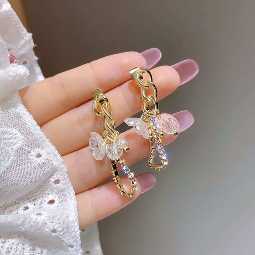 Floral Rhinestone Drop Earrings