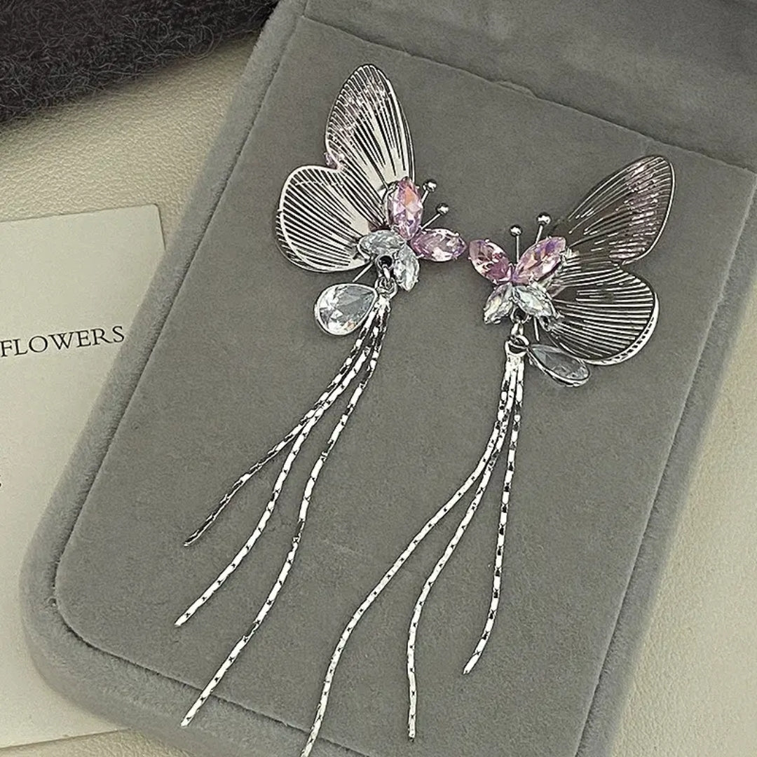 Graceful Monarch Pearl Chain Earrings