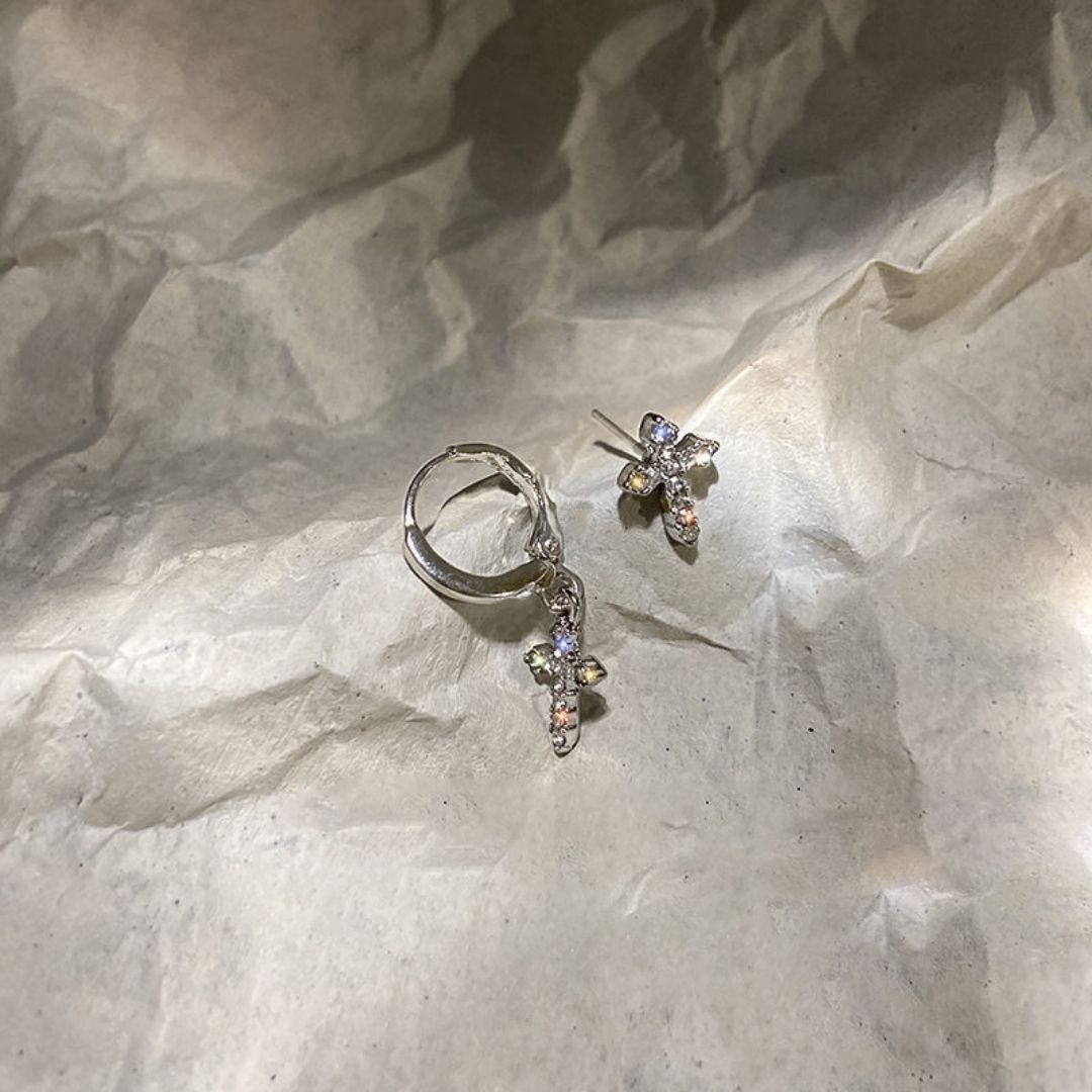 Midnight Cross Huggies Earrings