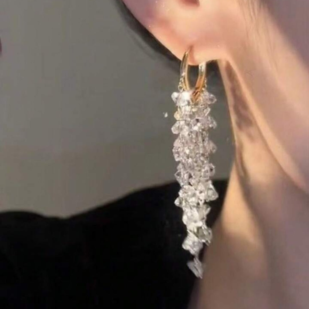 Opulent Crystal Fringe Hoops Earrings