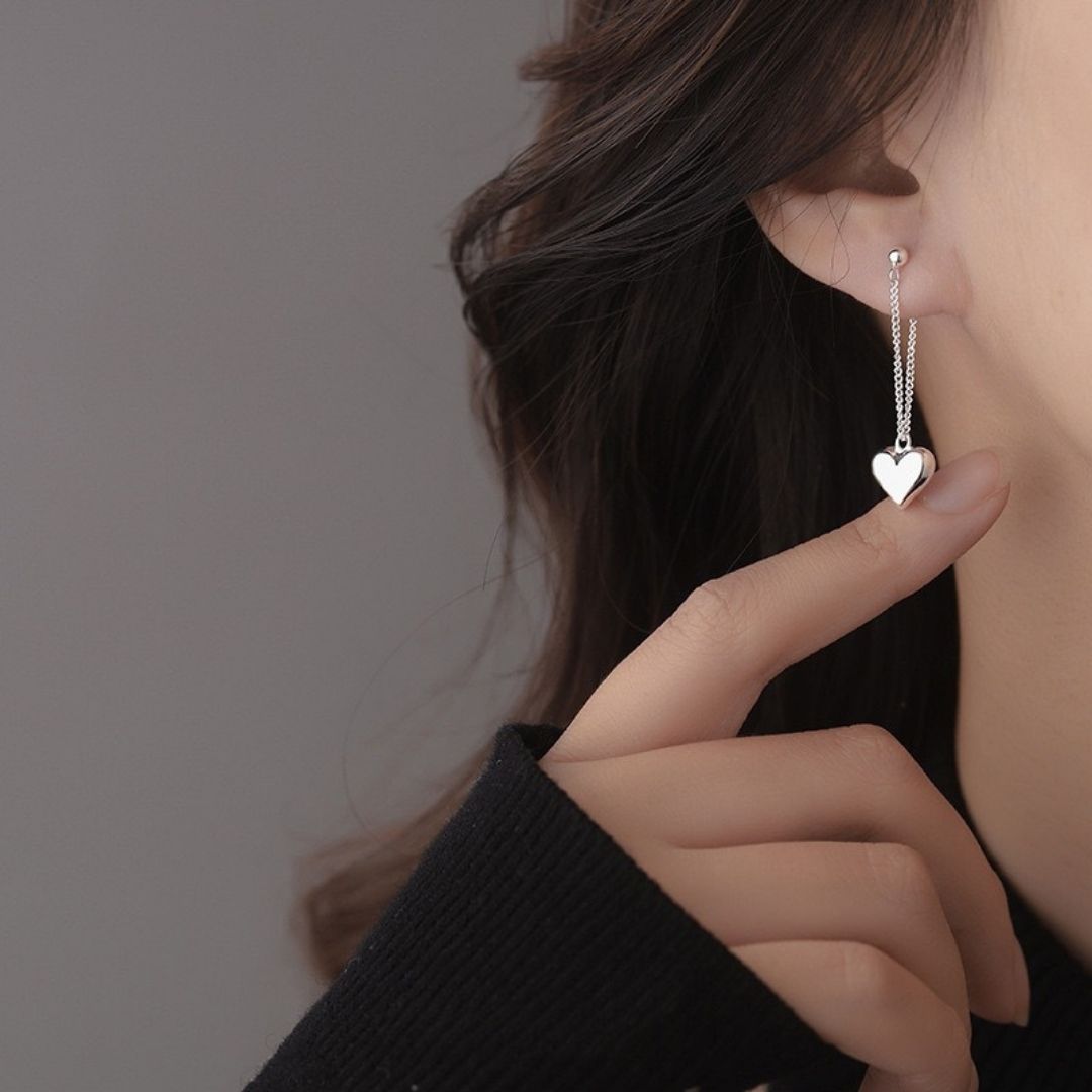 Silver Heart Drops Earring