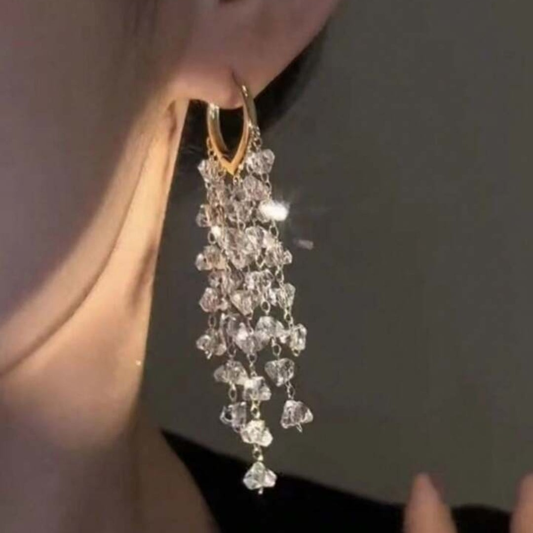 Opulent Crystal Fringe Hoops Earrings