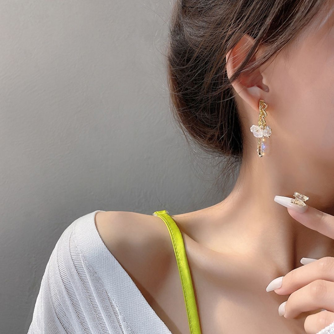 Floral Rhinestone Drop Earrings