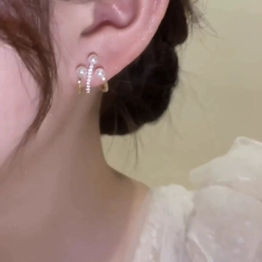 Trio Pearl Halo Earrings