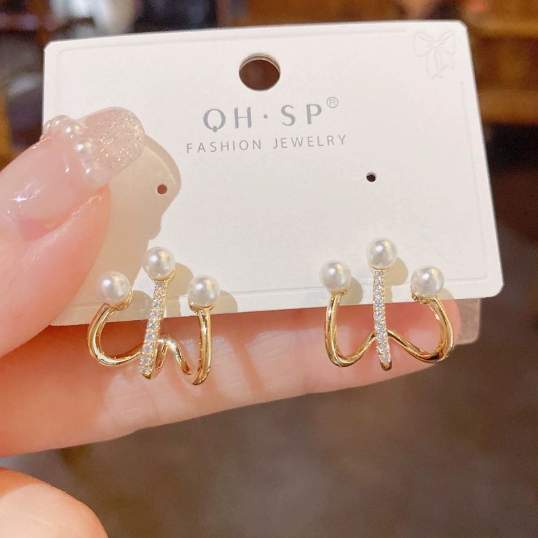 Trio Pearl Halo Earrings