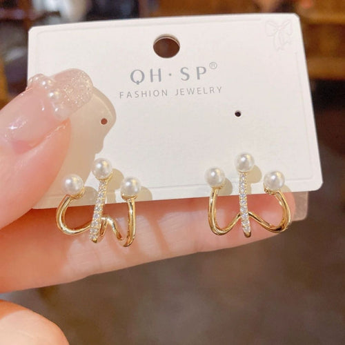 Trio Pearl Halo Earrings