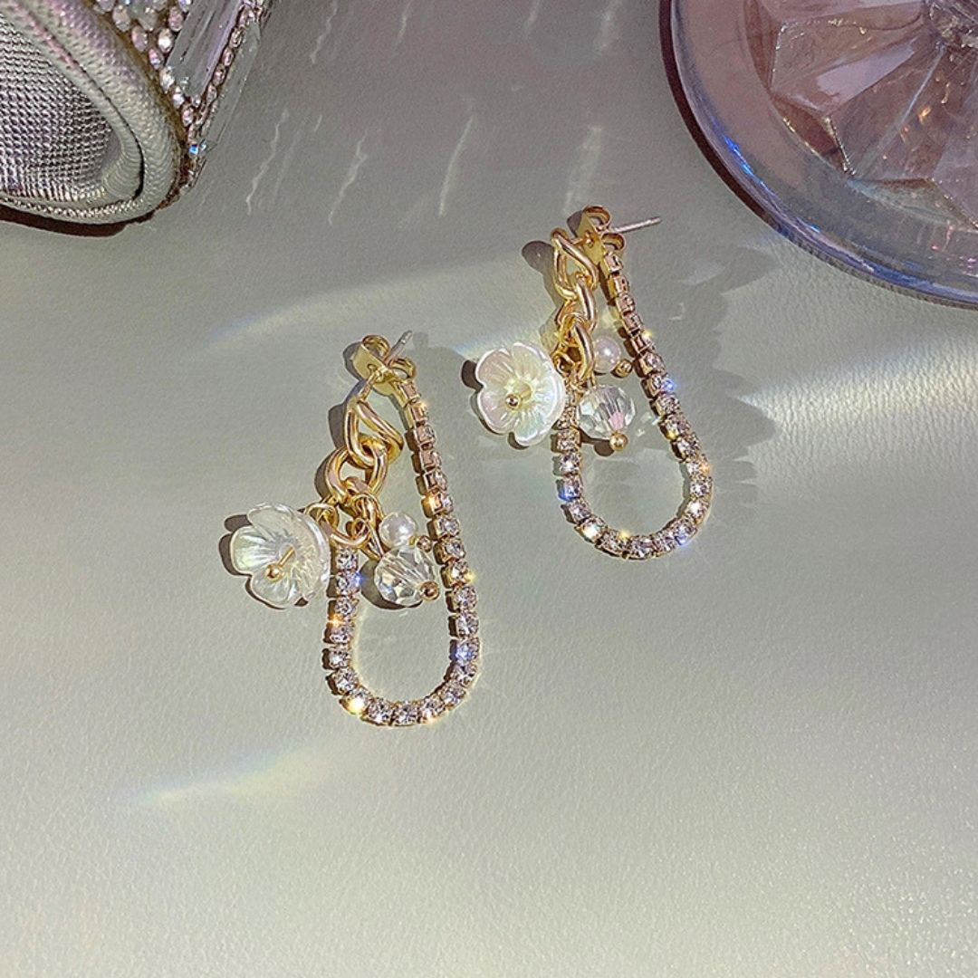 Floral Rhinestone Drop Earrings