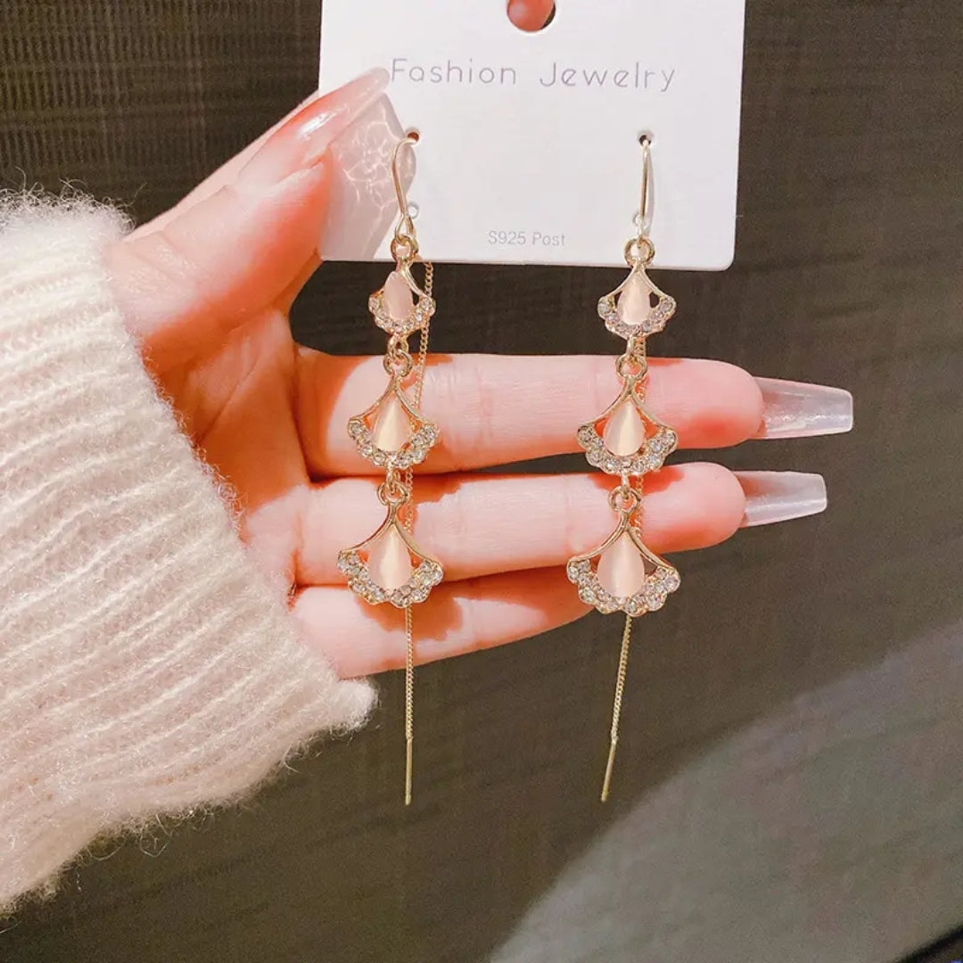 Rose Quartz Dangler Chains Earrings