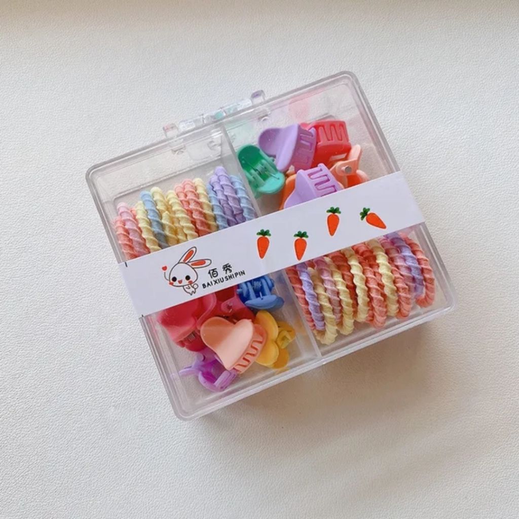 Peachy Princess Hair Clips and Small Rubber (Pack of 1)
