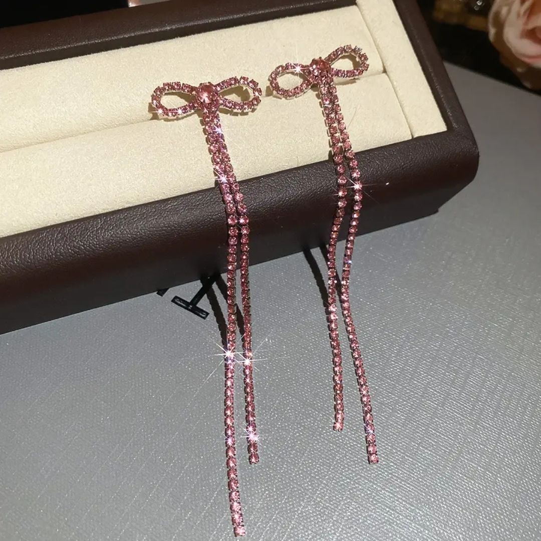 Pink Crystal Tassel Earrings