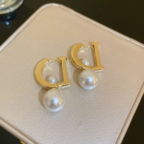 Golden Pearl Huggies Earrings