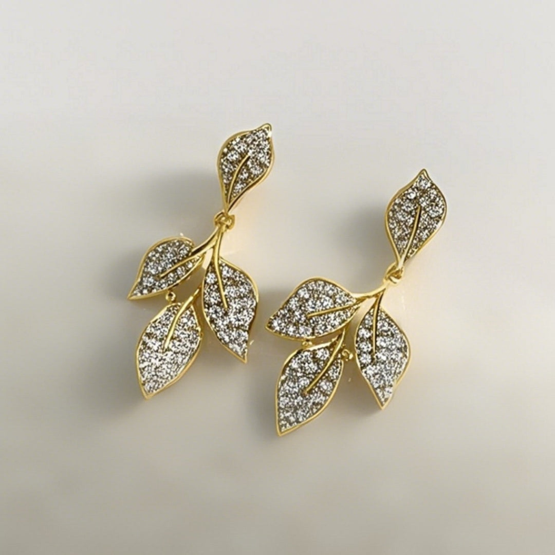 Golden Dewdrop Leaf Earrings