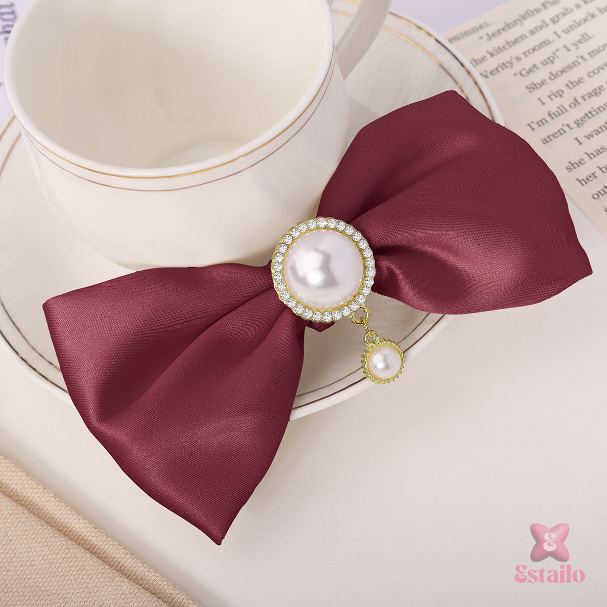 Rhinestone Pearl Bow Clip