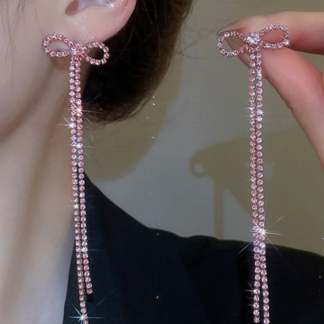 Pink Crystal Tassel Earrings