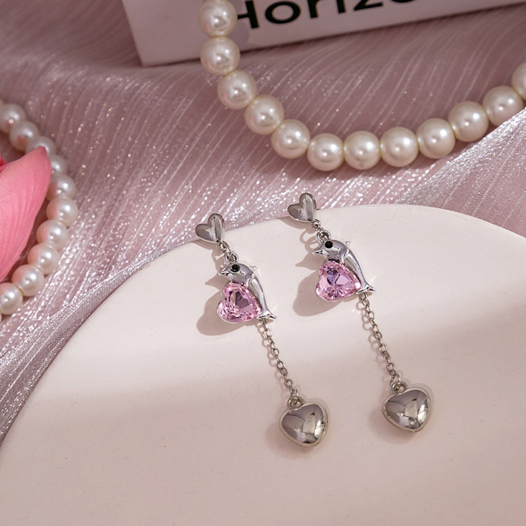 Dolphin's Embrace Heart Dangle Earrings